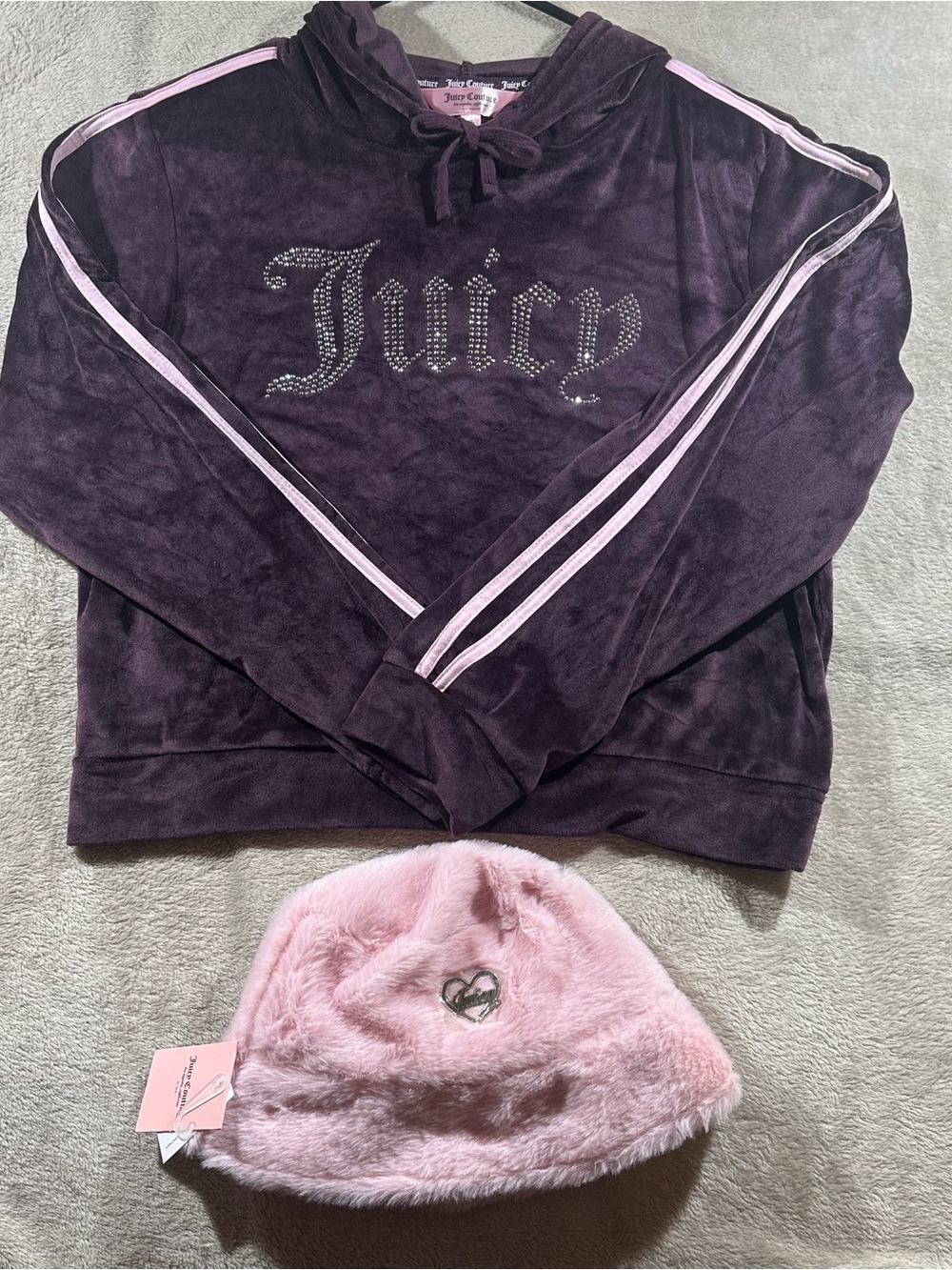Juicy Couture Purple Velour Hoodie with Pink Stripe